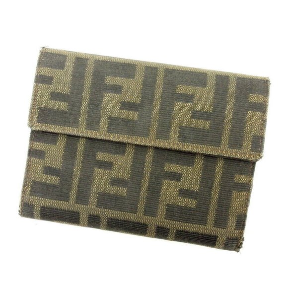 Authentic FENDI Three Folded Purse Zucca Beige Canvas ~ Leather - Picture 1 of 10